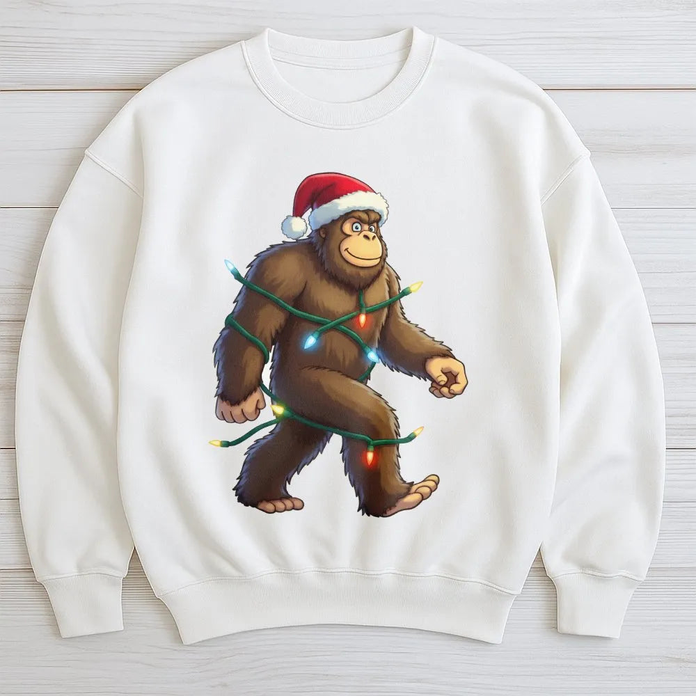 Sasquatch Christmas Lights Sweatshirt, Bigfoot Christmas Sweatshirt, Humorous Bigfoot Christmas Crewneck, Retro Yeti Xmas Swe