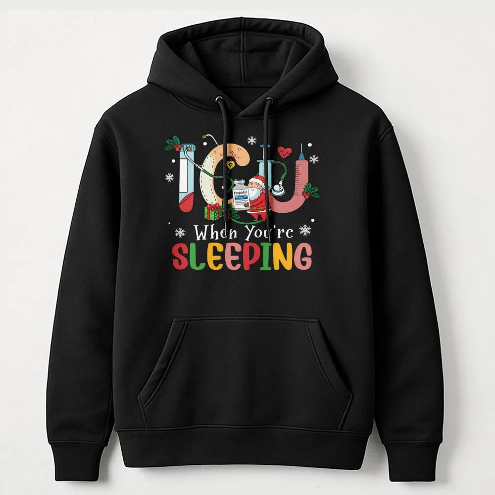 Intensive Care Unit Holiday Hoodie, ICU Nurse Christmas Hoodie, Humorous Medical Nursing Xmas Hoodie, Hospital Staff Graphic 