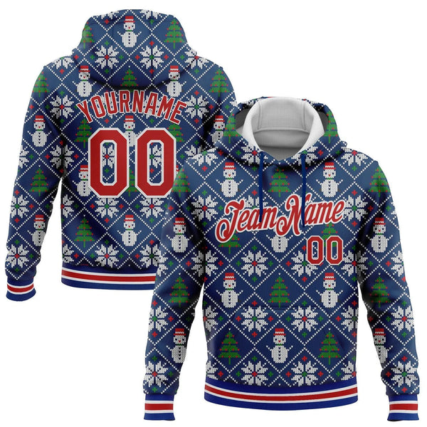 Personalized Name and Number Hoodie, Custom Christmas Ugly Sweater Hoodie, Festive Holiday Pullover Hoodie, Xmas Sports Fan S