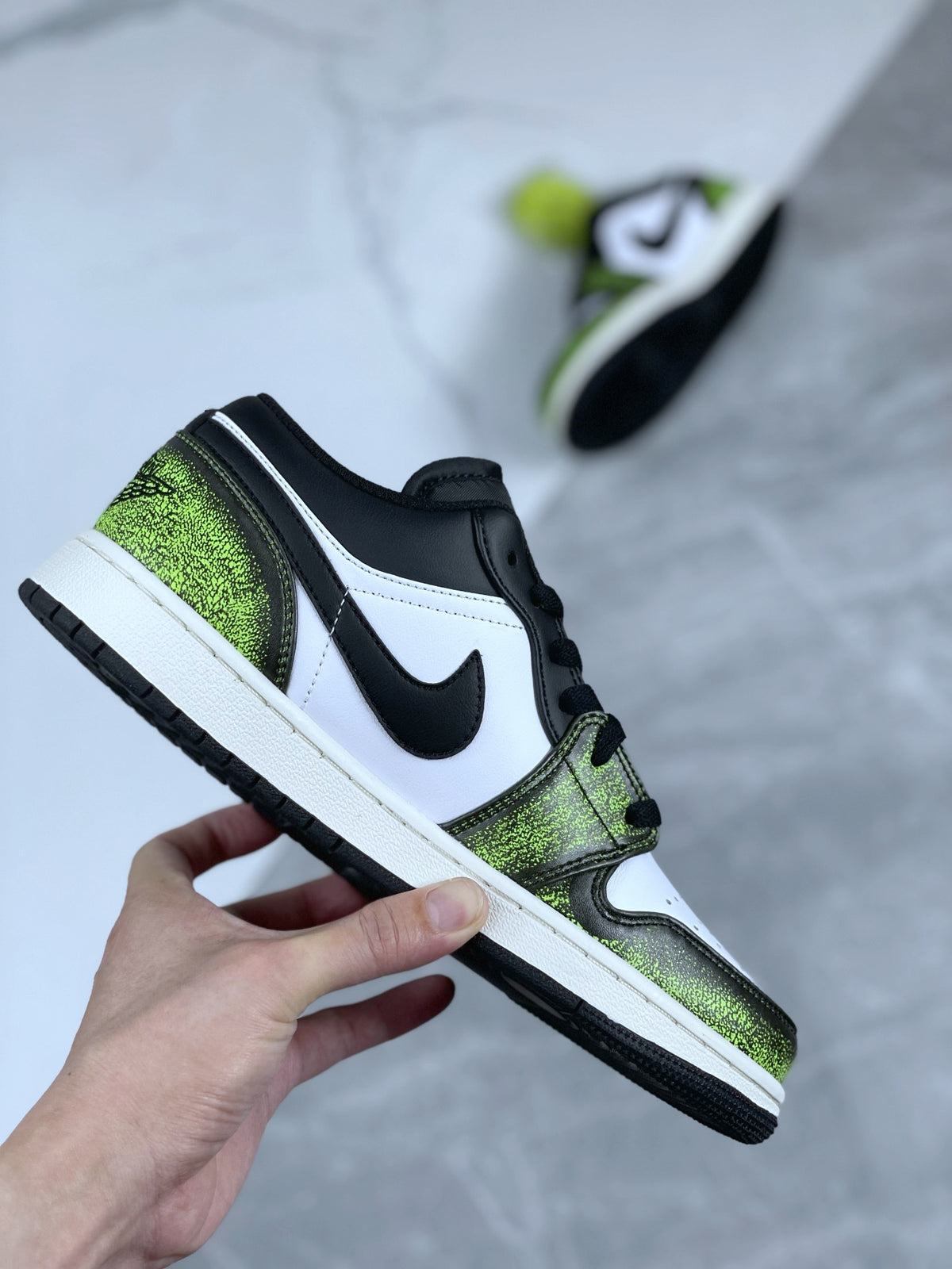 Low Top Sneakers, White Green Colorway, Cracked Pattern, Lace Up Design, Casual Gift for Sneaker Fans