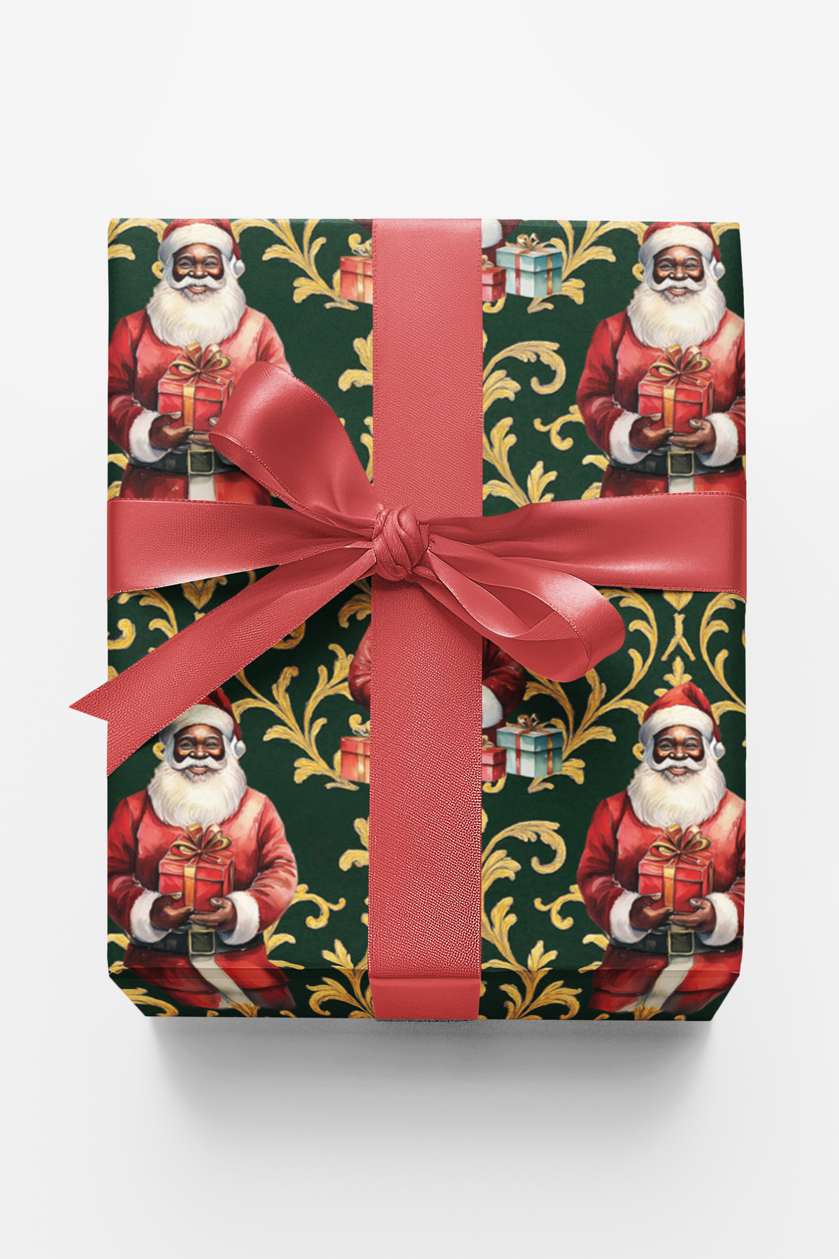 Gold Damask Christmas Gift Wrap, Black Santa Wrapping Paper, Navy Gold Santa Present Paper, Black Santa Holiday Wrapping Pape