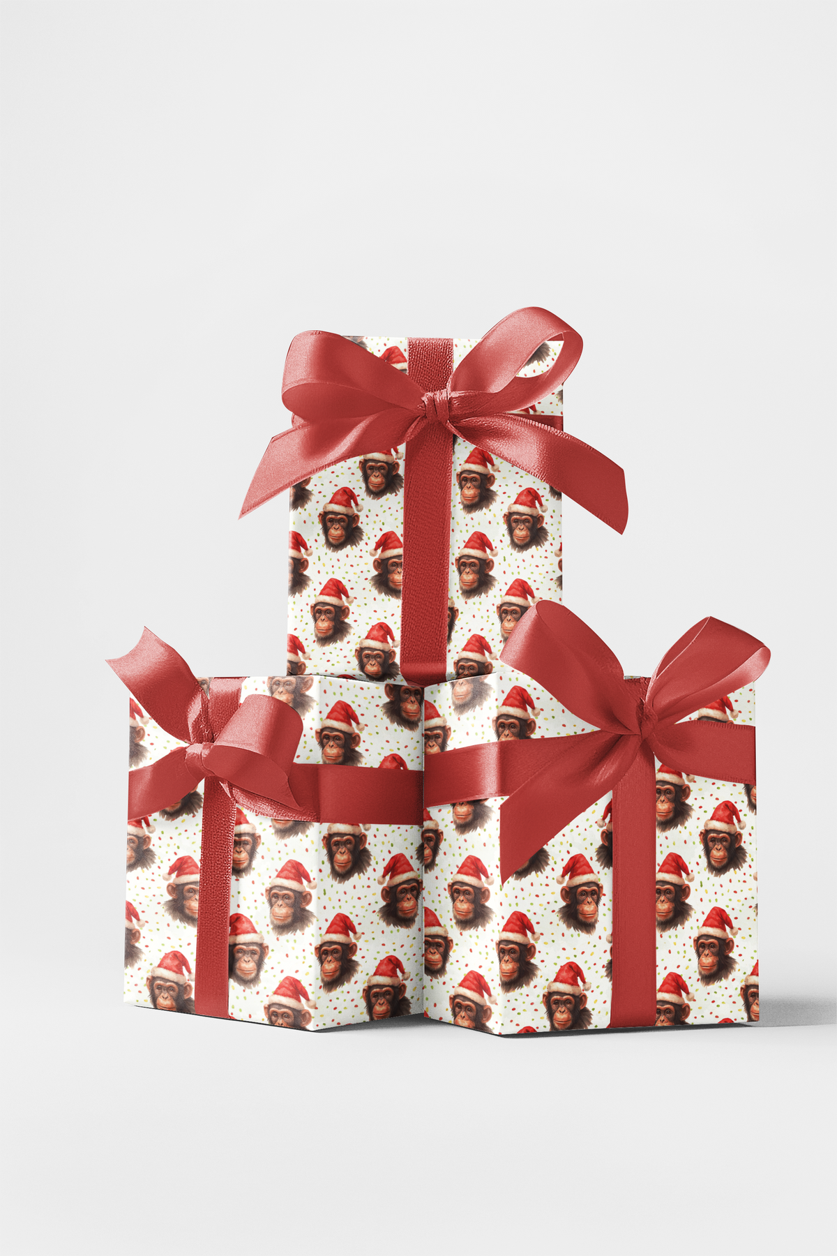 Adorable Chimp Holiday Gift Wrap Roll, Santa Monkey Christmas Wrapping Paper, Humorous Animal Xmas Wrapping Paper, Festive Ki