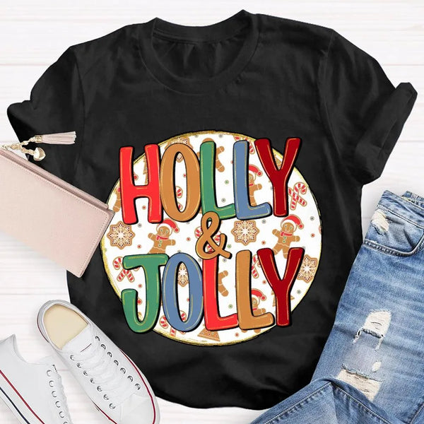 Festive Holiday Graphic T-Shirt, Holly and Jolly Christmas Shirt, Retro Merry Christmas Tee, Adorable Winter Holiday Shirt, U