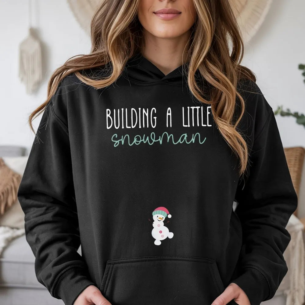 Christmas Pregnancy Reveal Sweatshirt, Building a Little Snowman Hoodie, Winter Baby Announcement Pullover, Adorable Mom to B