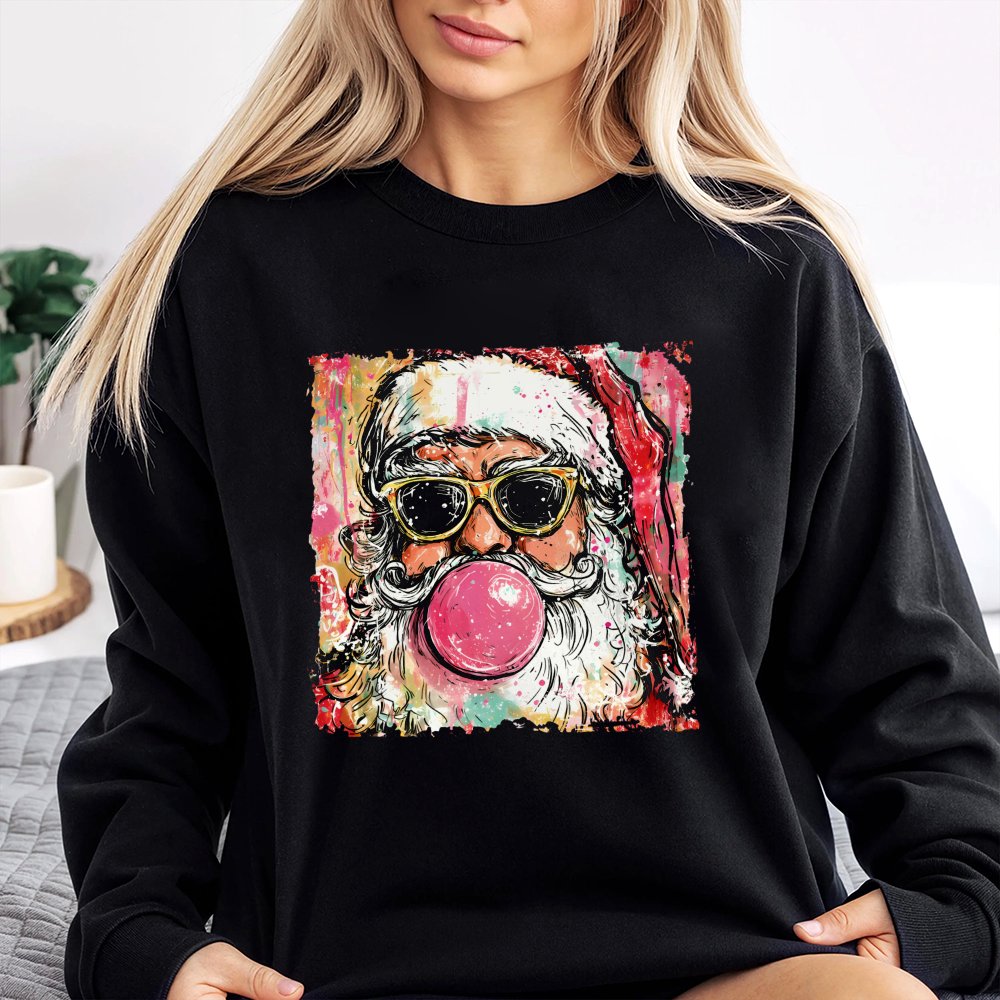 Retro Bubblegum Santa Crewneck, Cool Santa Bubble Gum Sweatshirt, Humorous Santa Christmas Sweater, Vintage Holiday Graphic S