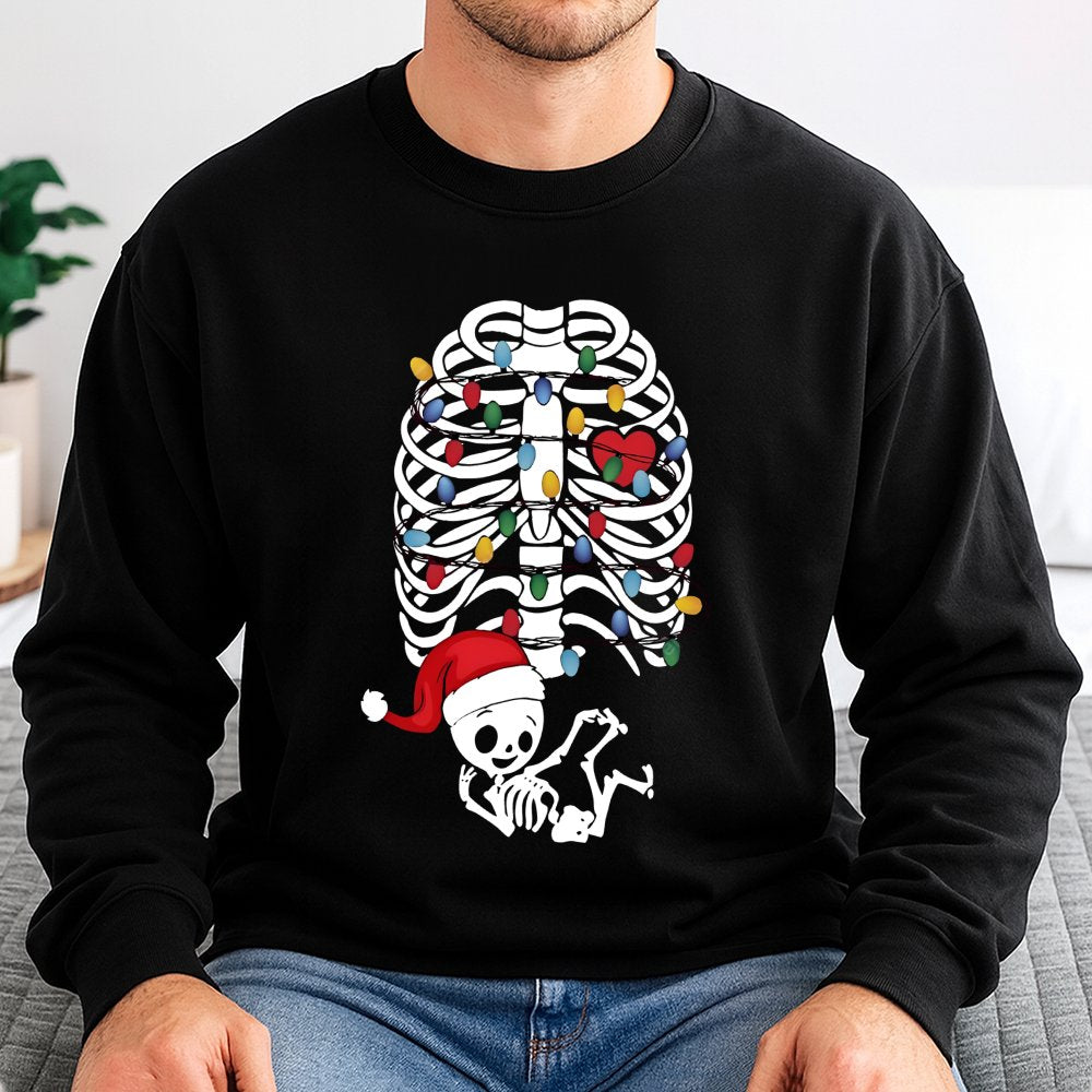 Maternity Holiday Sweatshirt, Skeleton Baby Christmas Sweatshirt, Adorable Pregnancy Xmas Sweatshirt, Expectant Mom Crewneck,