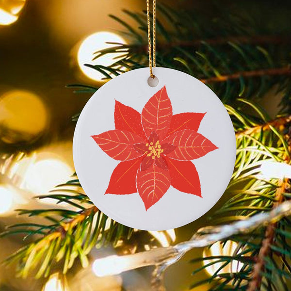 Red Floral Winter Ornament, Poinsettia Christmas Ornament, Ceramic Botanical Tree Ornament, Festive Holiday Keepsake, Seasona