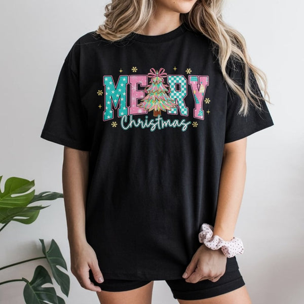 Pastel Christmas Tree Graphic Shirt, Merry Christmas T-Shirt, Aesthetic Christmas Tee, Adorable Winter Holiday Party T-Shirt,