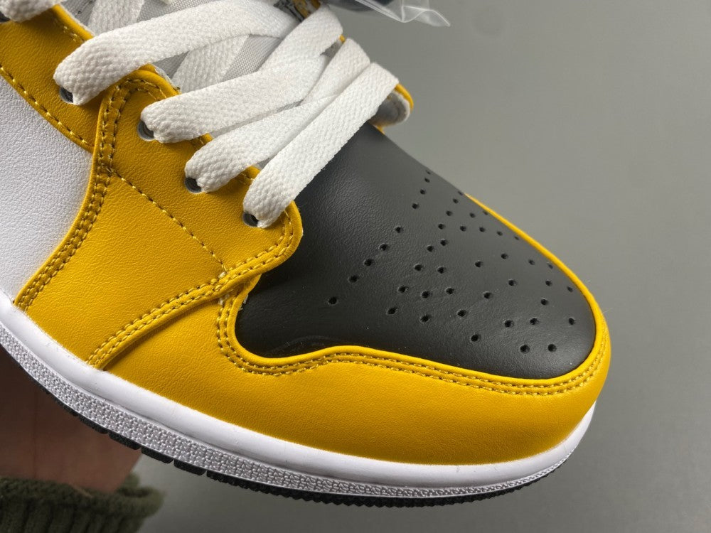 Mid Top Sneakers, White Black Yellow Colorway, Lace Up Design, Casual Gift for Sneaker Fans