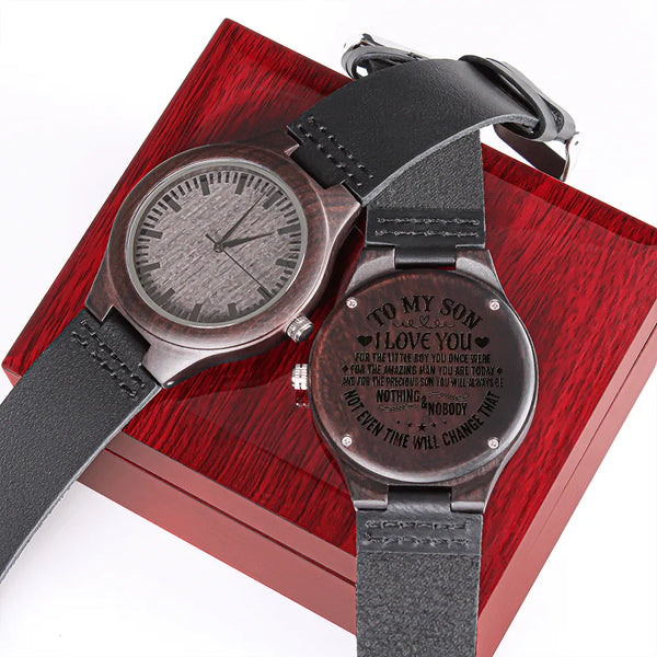 Sandalwood Mens Watch, Engraved Wooden Watch for Son, Personalized Leather Wristwatch, Son Graduation Keepsake, Son Christmas