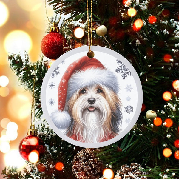Adorable Puppy in Santa Hat Ceramic Ornament, Havanese Dog Christmas Ornament, Festive Havanese Tree Decor, Dog Lover Xmas Ke