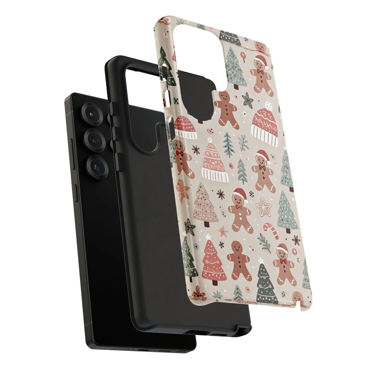 Festive Winter Holiday Pattern Phone Cover, Christmas Gingerbread Man Phone Case, Adorable Xmas Cookie Samsung Galaxy Case, H