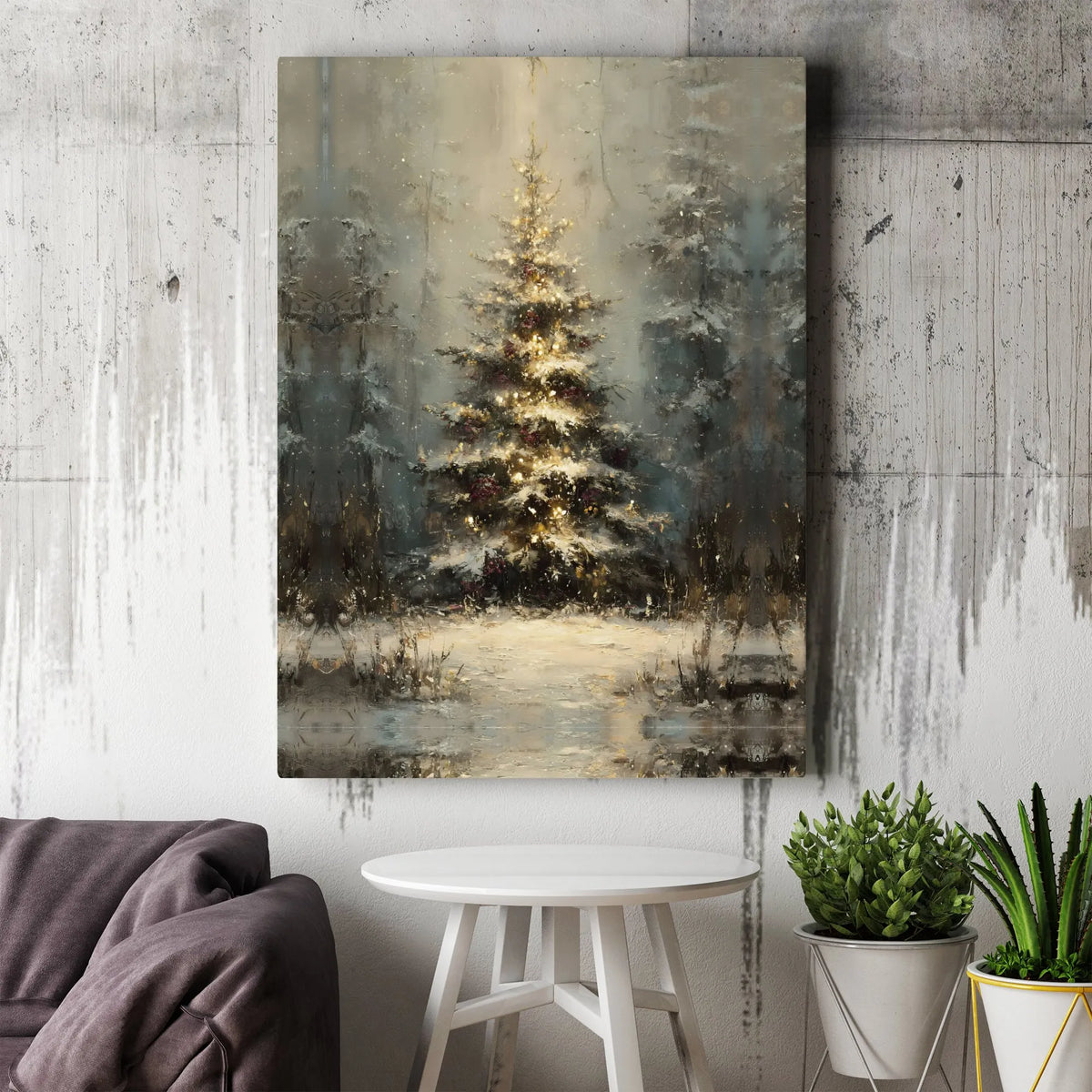 Impressionist Winter Forest Canvas Print, Christmas Tree Canvas Wall Art, Snowy Landscape Canvas Art, Holiday Season Wall Dec