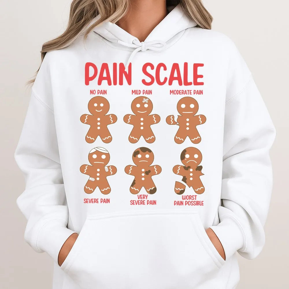 Humorous Christmas Cookie Nurse Hoodie, Pain Scale Gingerbread Man Hoodie, Medical Doctor Hoodie, Xmas Holiday Sweatshirt, RN