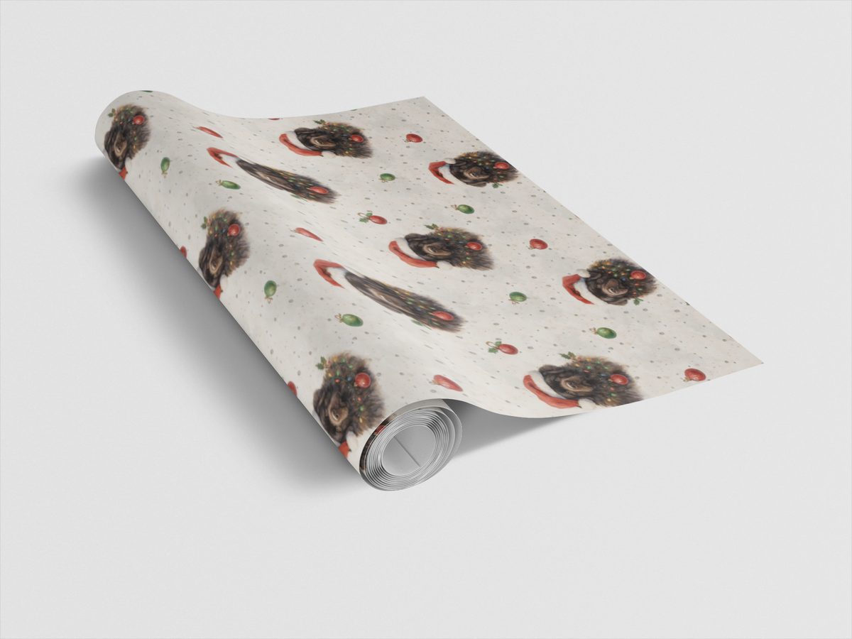Newfoundland Dog Holiday Gift Wrap, Newfoundland Christmas Wrapping Paper, Santa Hat Puppy Wrapping Paper, Dog Lover Xmas Pre
