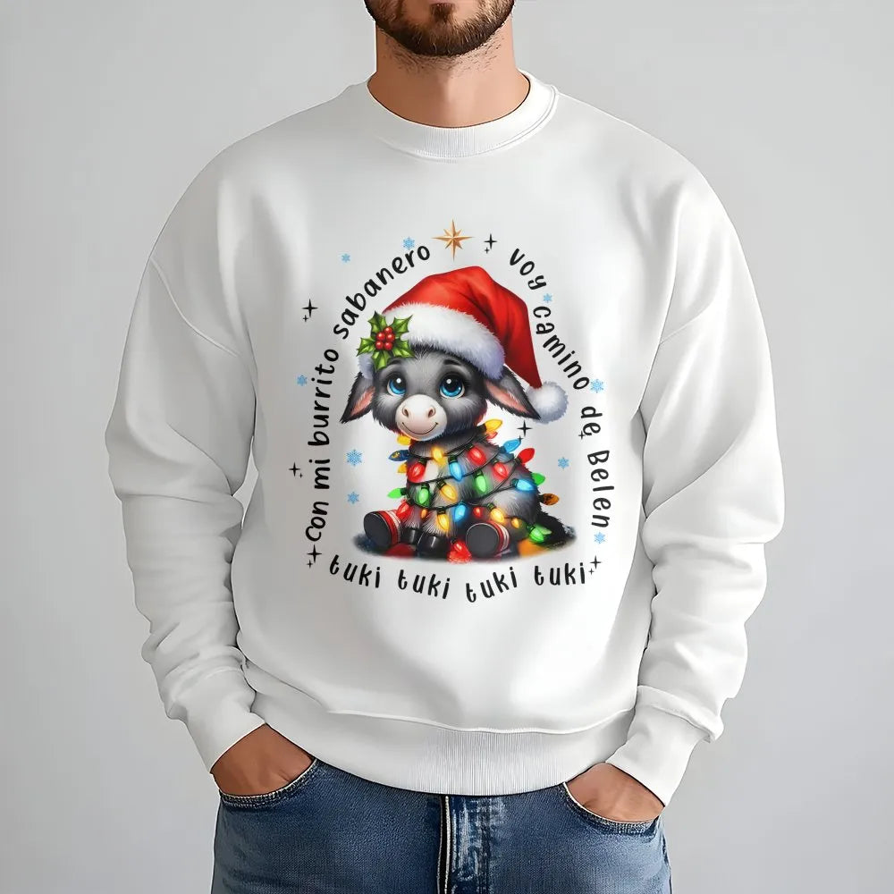 Adorable Spanish Donkey Christmas Sweater, Mi Burrito Sabanero Sweatshirt, Latino Holiday Crewneck, Villancicos Pullover Xmas