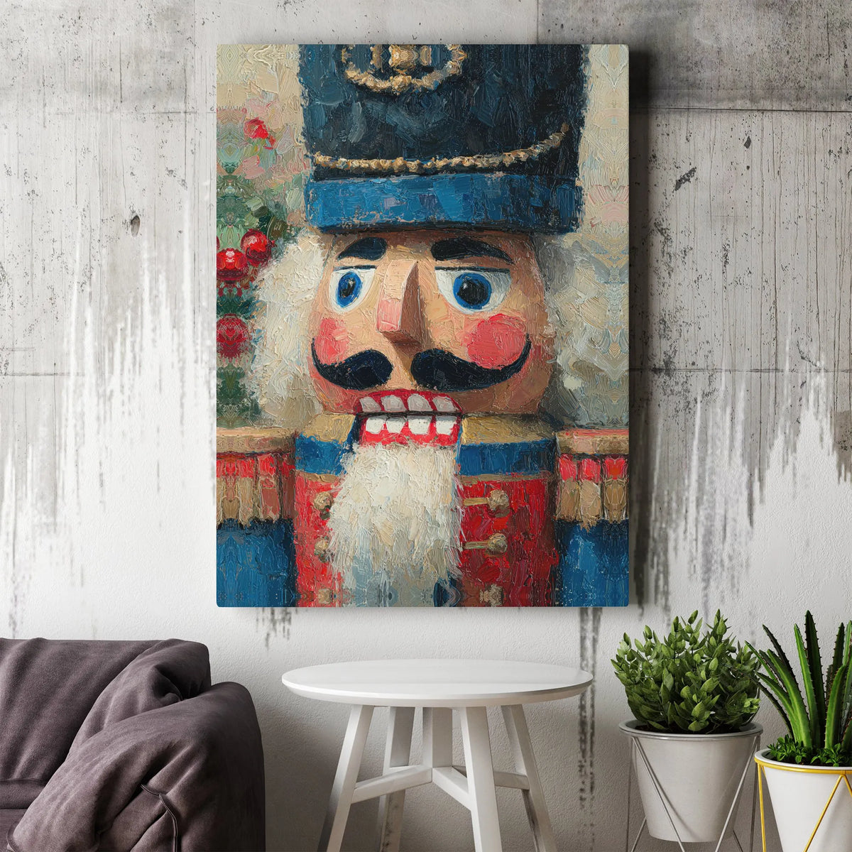 Festive Oil Impasto Nutcracker Canvas Print, Nutcracker Canvas Wall Art, Holiday Nutcracker Canvas Decor, Vintage Christmas A