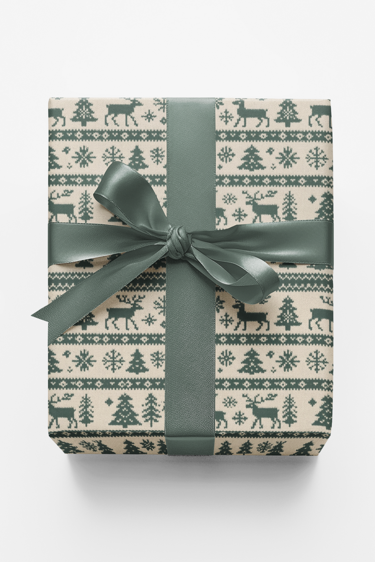 Reindeer Pine Tree Wrapping Paper, Nordic Christmas Gift Wrap, Scandi Holiday Gift Wrap Roll, Winter Christmas Present Paper