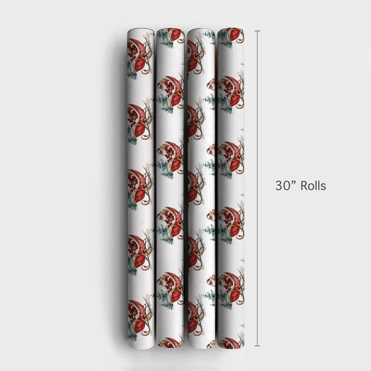 Watercolor Pine Tree Christmas Wrapping Paper, Black Santa Sleigh Wrapping Paper, Inclusive Holiday Gift Wrap, Festive Xmas W