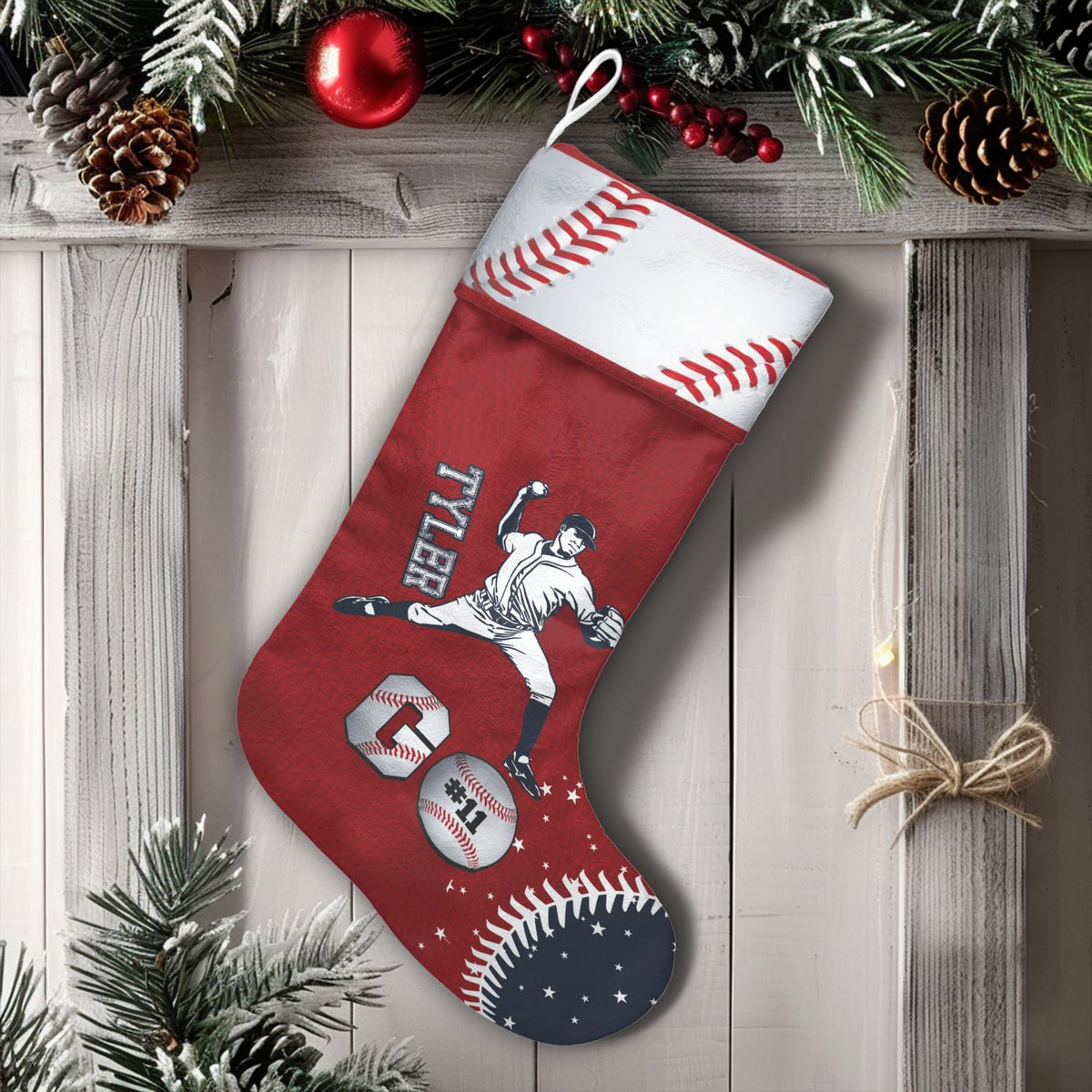 Custom Name and Number Stocking, Personalized Baseball Christmas Stocking, Sports Fan Christmas Stocking, Holiday Present for