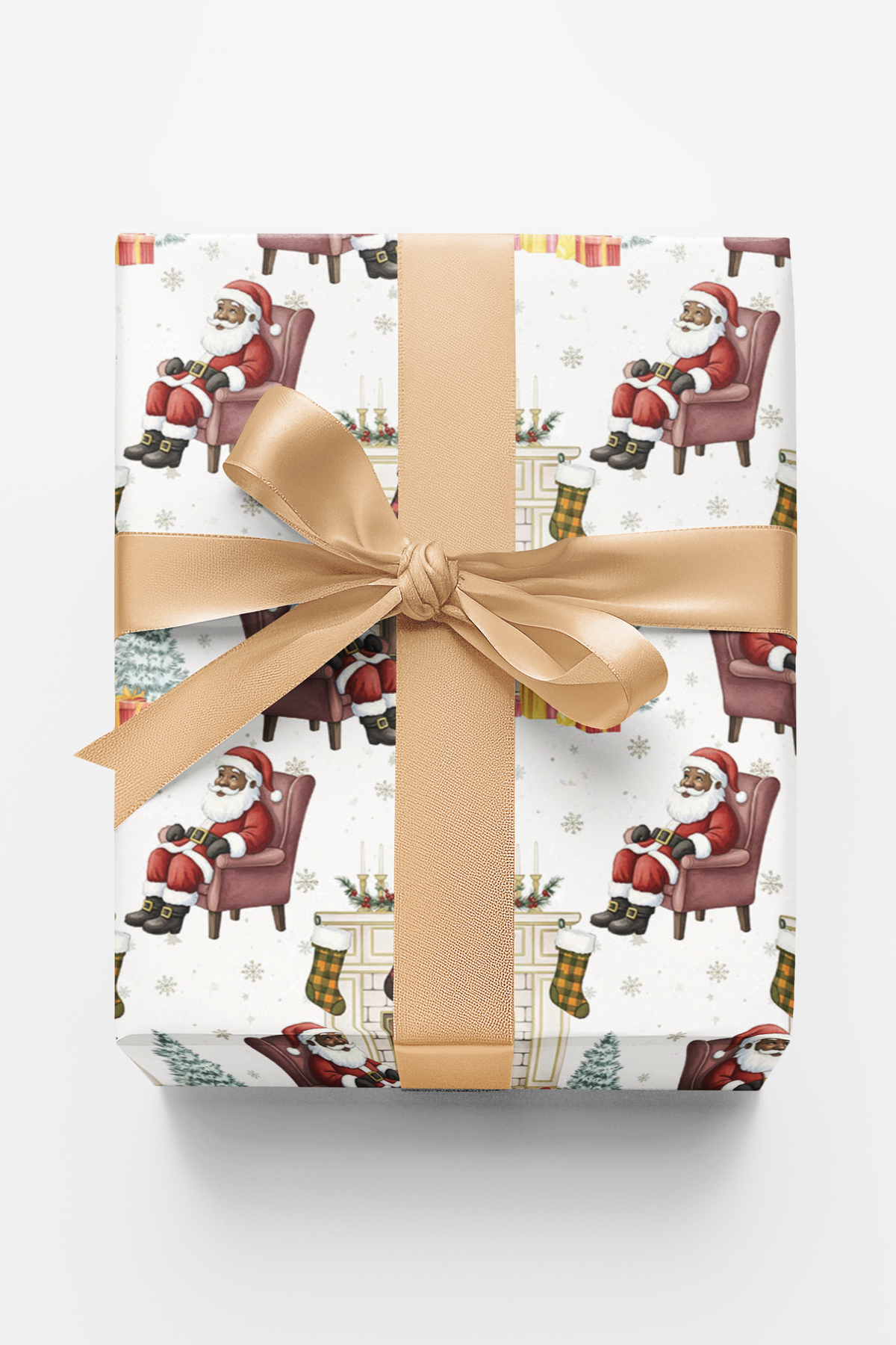 Comfy Christmas Wrapping Paper, Fireside Santa Wrapping Paper, Plaid Santa Holiday Gift Wrap Roll, Classic Winter Present Wra