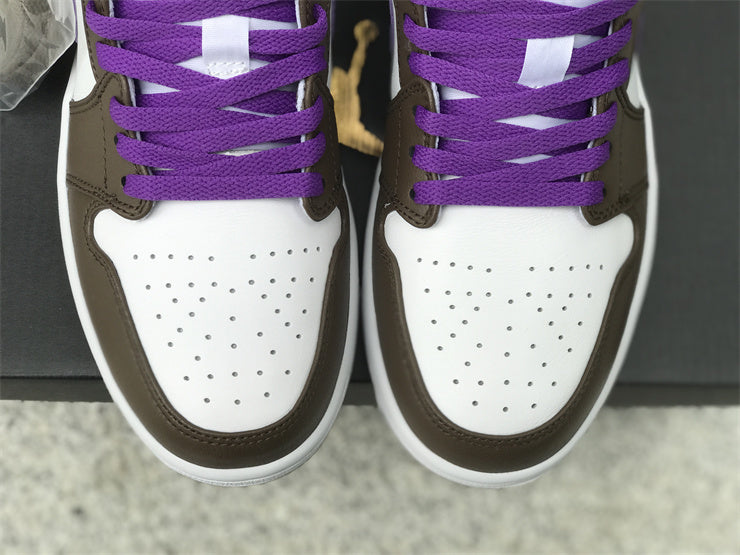 Low Top Sneakers, White Purple Brown Colorway, Lace Up Design, Casual Gift for Sneaker Fans