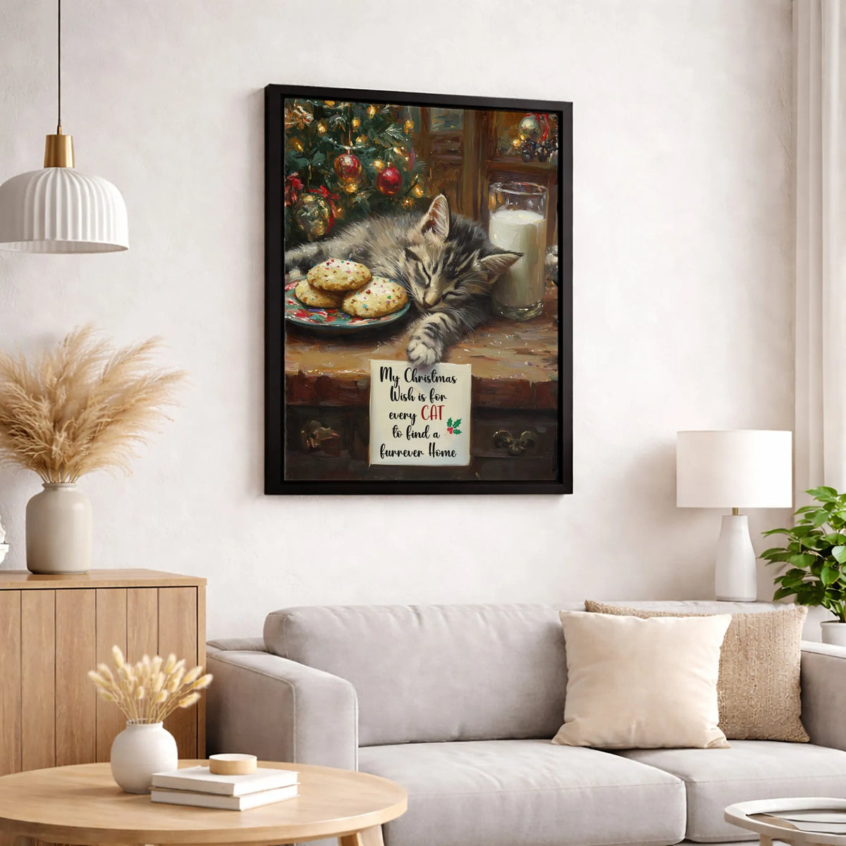 Adorable Cat Wish Quote Canvas Print, Sleeping Kitten Christmas Canvas Art, Holiday Cat Lover Canvas Decor, Pet Digital Downl