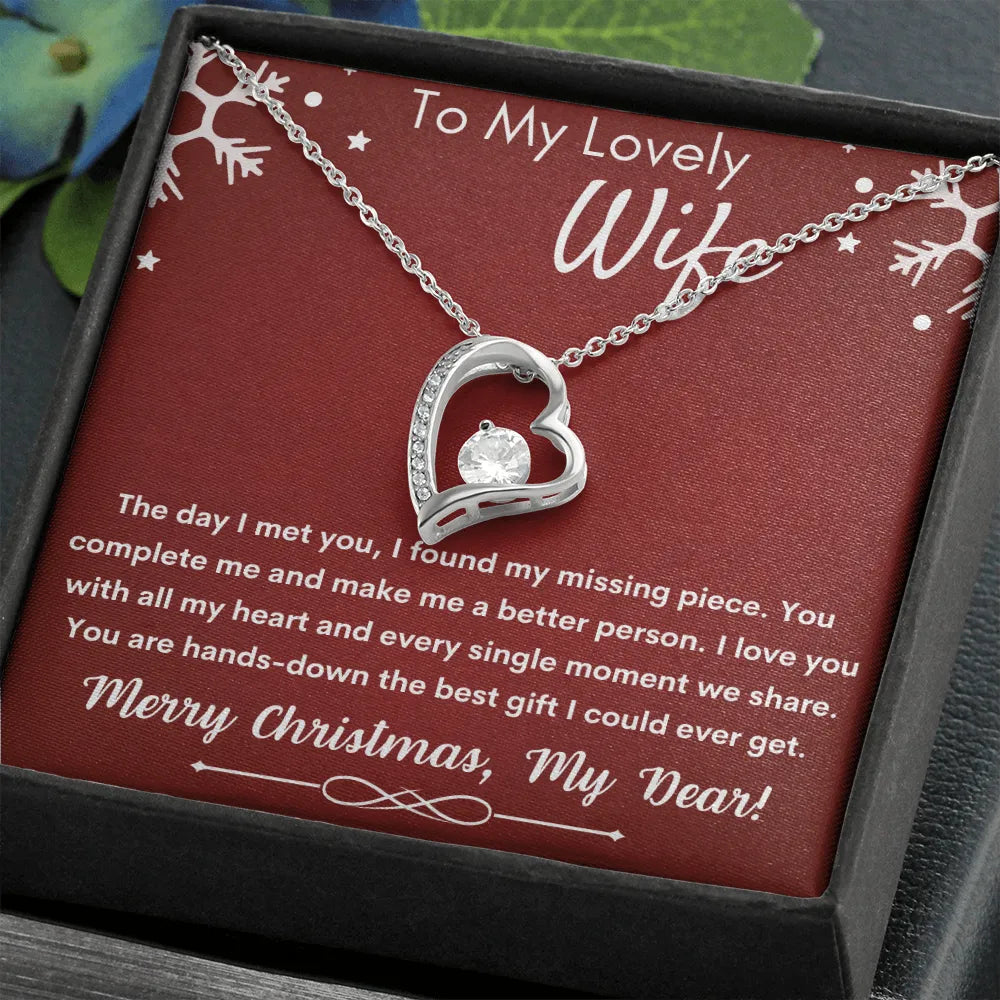 Cubic Zirconia Heart Pendant, Forever Love Heart Necklace, 14K White Gold Finish Necklace, Christmas Present for Wife, Romant