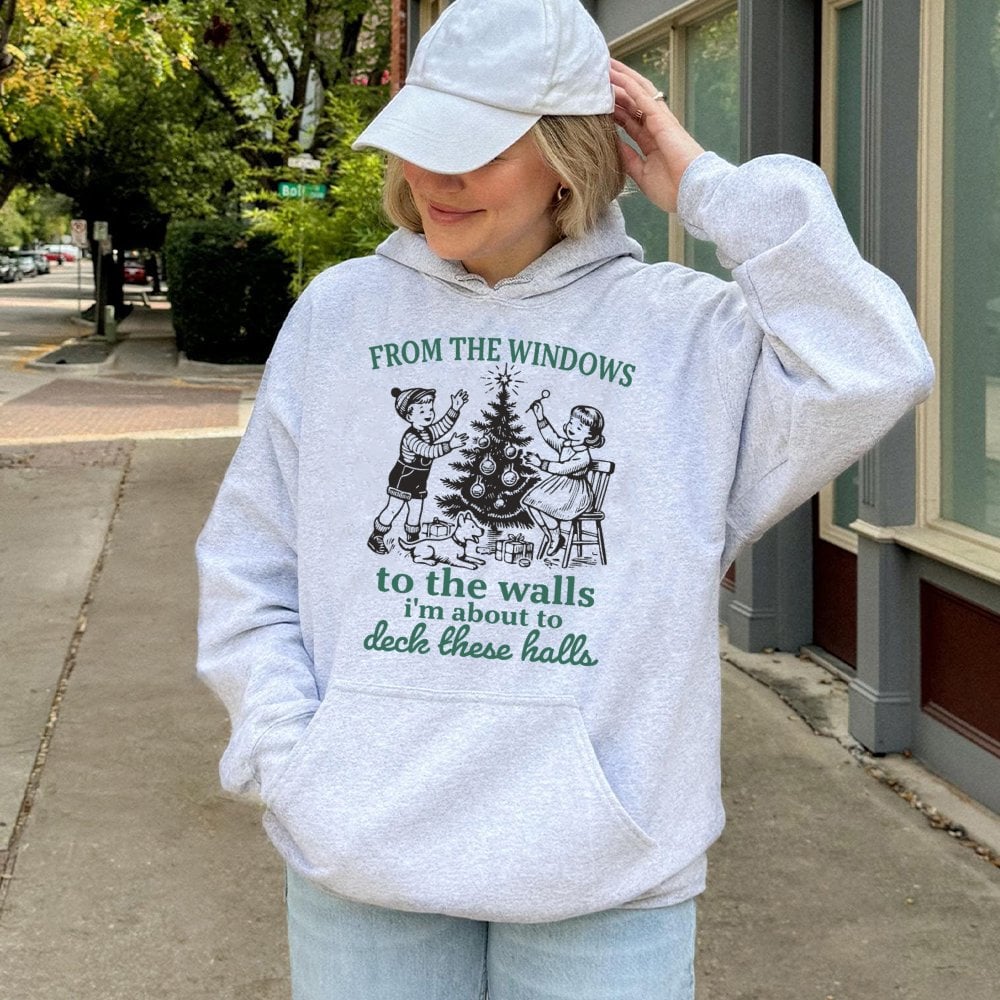 Hip Hop Holiday Pun Sweatshirt, Deck the Halls Rap Humorous Christmas Hoodie, Retro Xmas Party Hooded Pullover, Ugly Christma