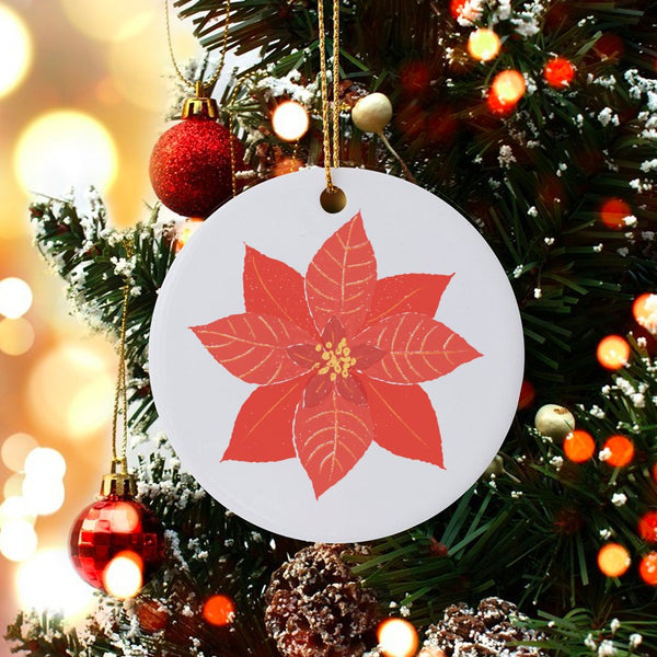 Red Floral Winter Ornament, Poinsettia Christmas Ornament, Ceramic Botanical Tree Ornament, Festive Holiday Keepsake, Seasona