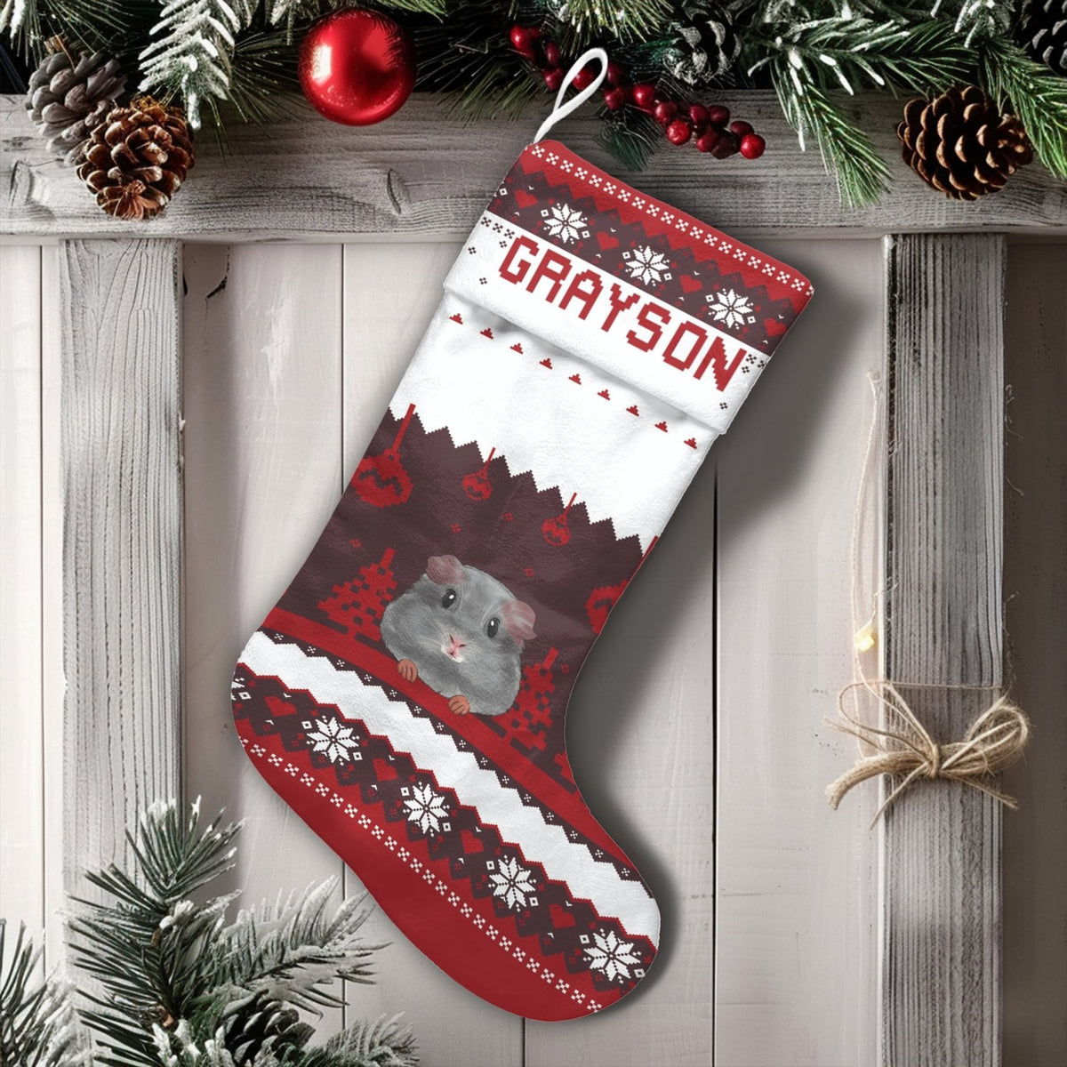 Custom Name Pet Christmas Stocking, Personalized Chinchilla Christmas Stocking, Adorable Animal Holiday Stocking, Chinchilla 