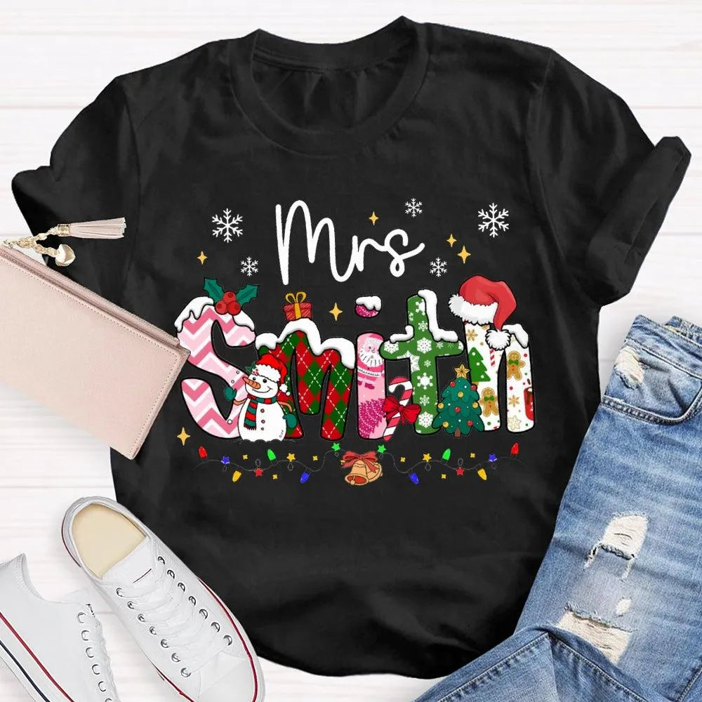 Custom Name Snowflake Holiday Shirt, Personalized Christmas Lights T-Shirt, Matching Family Xmas Graphic Tee, Holiday Season 