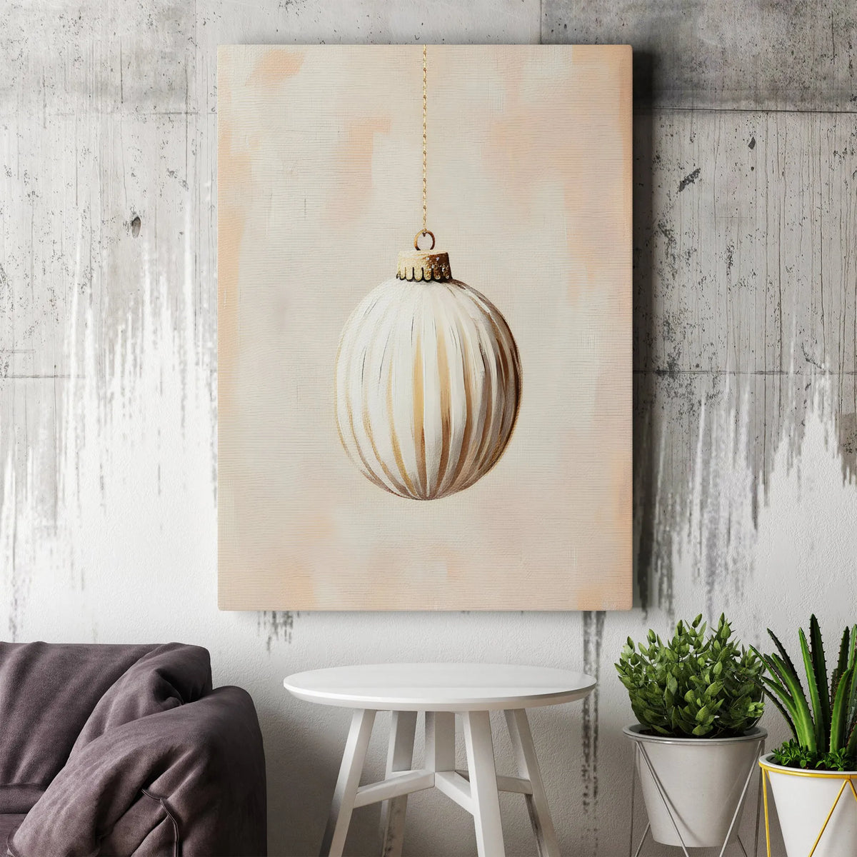 Gold and White Holiday Canvas Print, Christmas Ornament Canvas Wall Art, Modern Seasonal Canvas Decor, Elegant Winter Home Wa