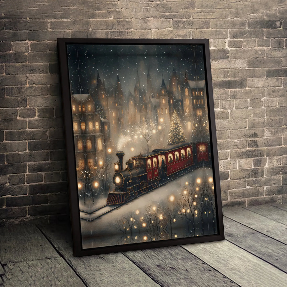 Snowy Village Winter Scene Canvas Print, Christmas Steam Train Canvas Wall Art, Festive Holiday Canvas Art, Vintage Xmas Home
