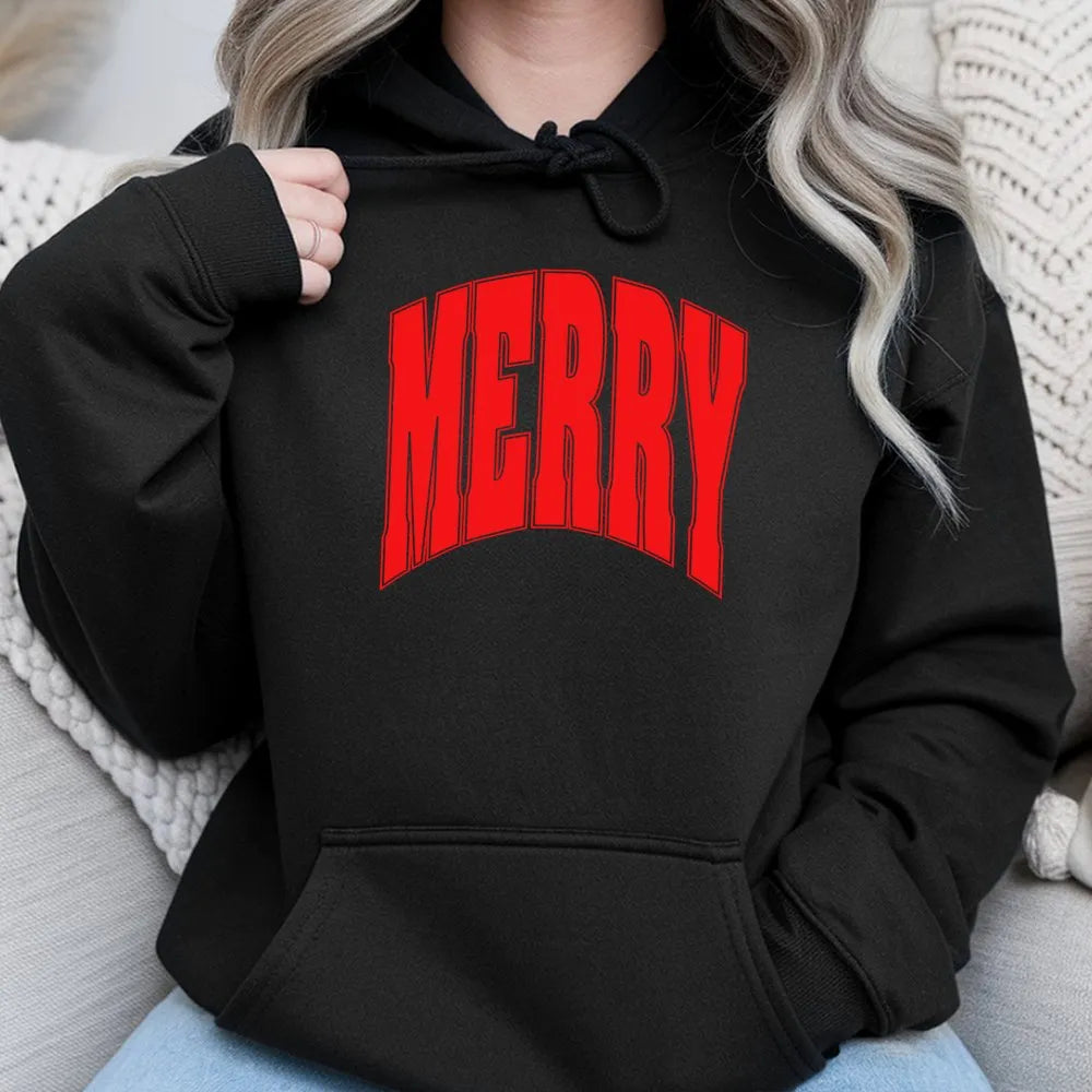Varsity Font Christmas Hoodie, Merry Christmas Hoodie, Vintage Holiday Graphic Sweatshirt, Retro Xmas Hoodie, Unisex Christma