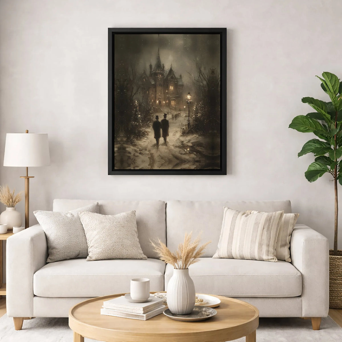 Snowy Christmas Night Wall Art, Gothic Victorian Mansion Poster, Moody Dark Academia Winter Landscape Print, Dark Decor, Digi