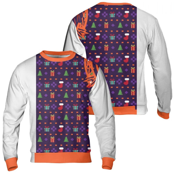 Retro 8-Bit Holiday Sweater, Pixel Art Ugly Christmas Sweatshirt, Festive Pixel Pattern Sweatshirt, Xmas Crewneck, Winter Pul