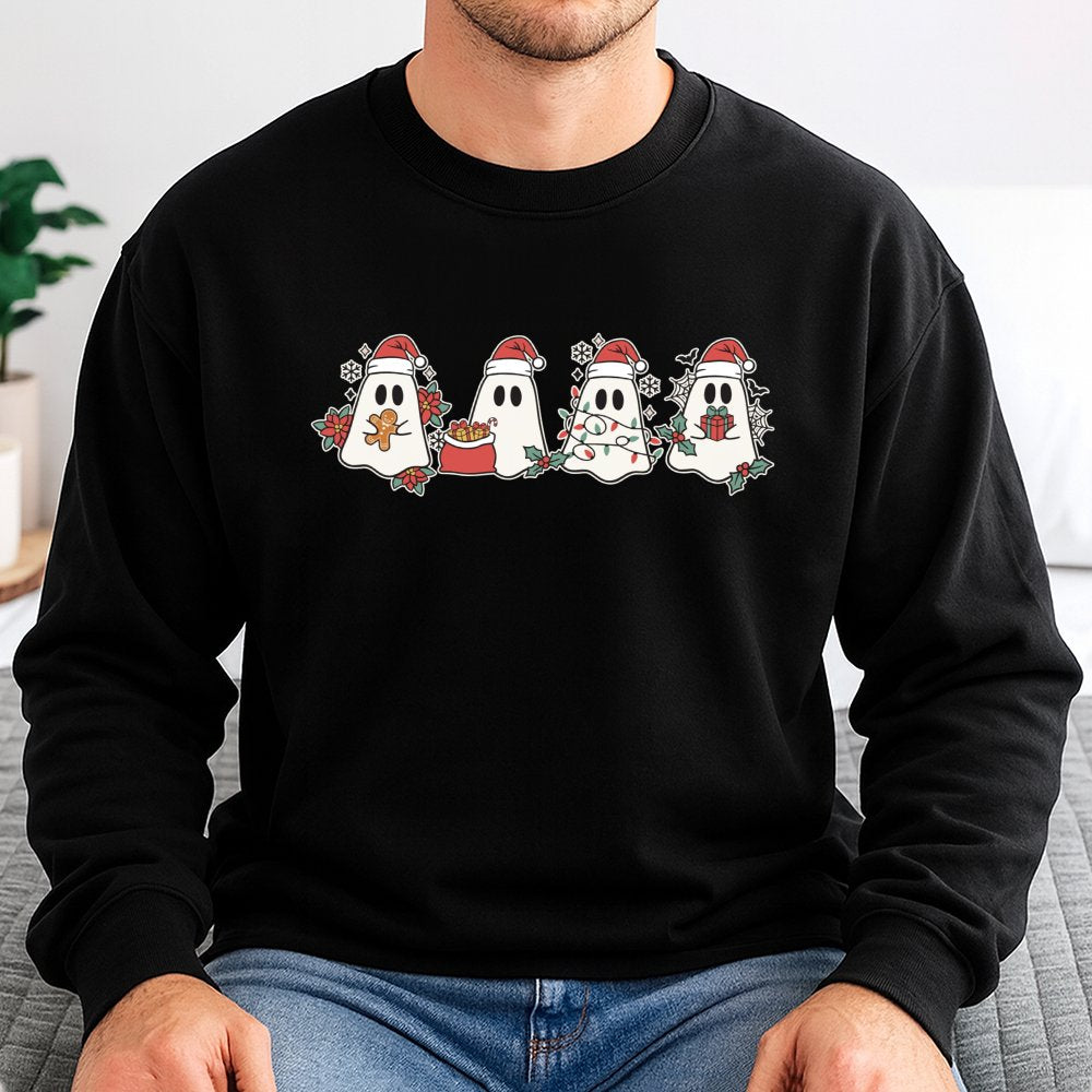 Adorable Santa Ghost Crewneck, Christmas Ghost Sweatshirt, Retro Spooky Xmas Sweatshirt, Holiday Graphic Pullover, Comfy Wint