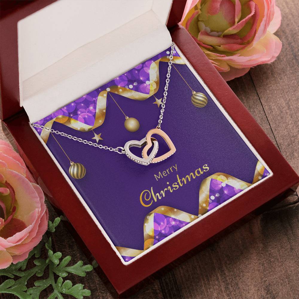 CZ Crystal Heart Pendant, Interlocking Hearts Necklace, Romantic Christmas Necklace, Double Heart Jewelry for Women, Holiday 