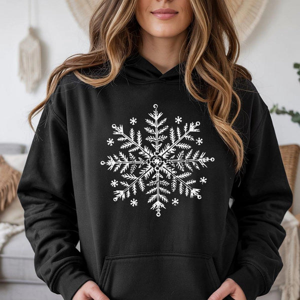 Pine Tree Winter Holiday Sweatshirt, Snowflake Christmas Hoodie, Comfy Forest Xmas Pullover, Seasonal Christmas Aesthetic Pre