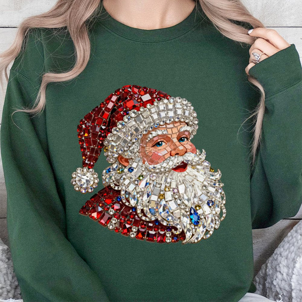Sparkle Crystal Christmas Crewneck, Jewel Mosaic Santa Sweatshirt, Festive Santa Claus Pullover, Holiday Graphic Sweatshirt, 