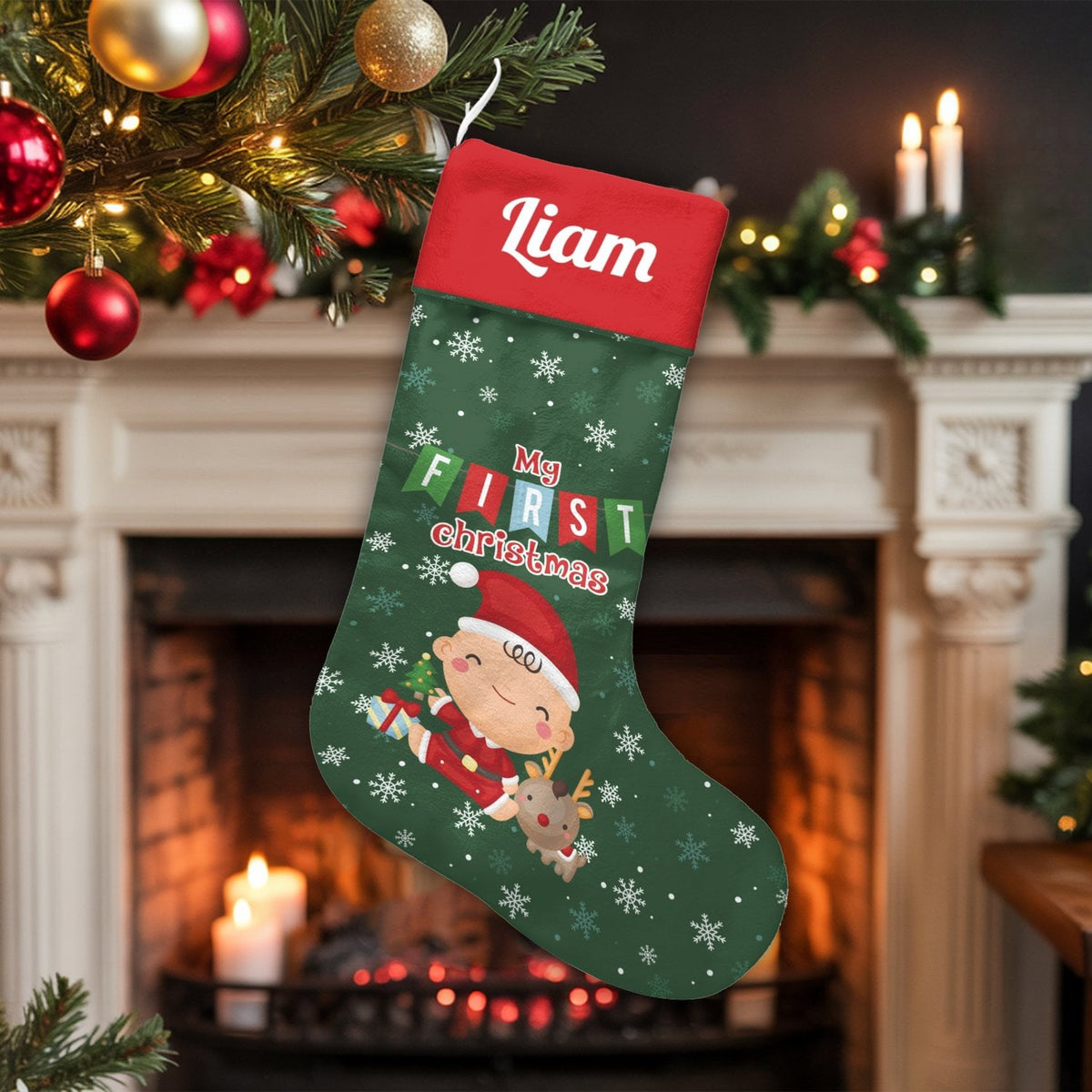 Personalized Custom Name Holiday Stocking, Baby's First Christmas Stocking, Velboa Velvet Christmas Stocking, Keepsake Newbor