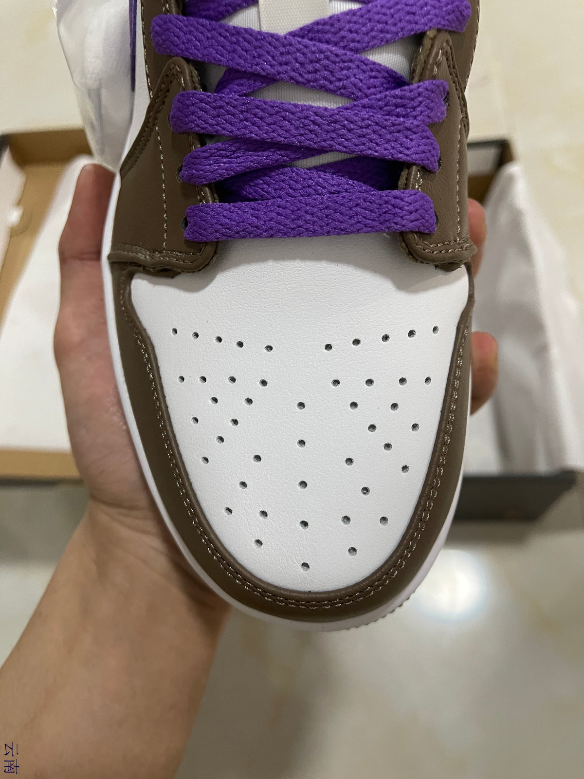 Low Top Sneakers, White Purple Brown Colorway, Lace Up Design, Casual Gift for Sneaker Fans