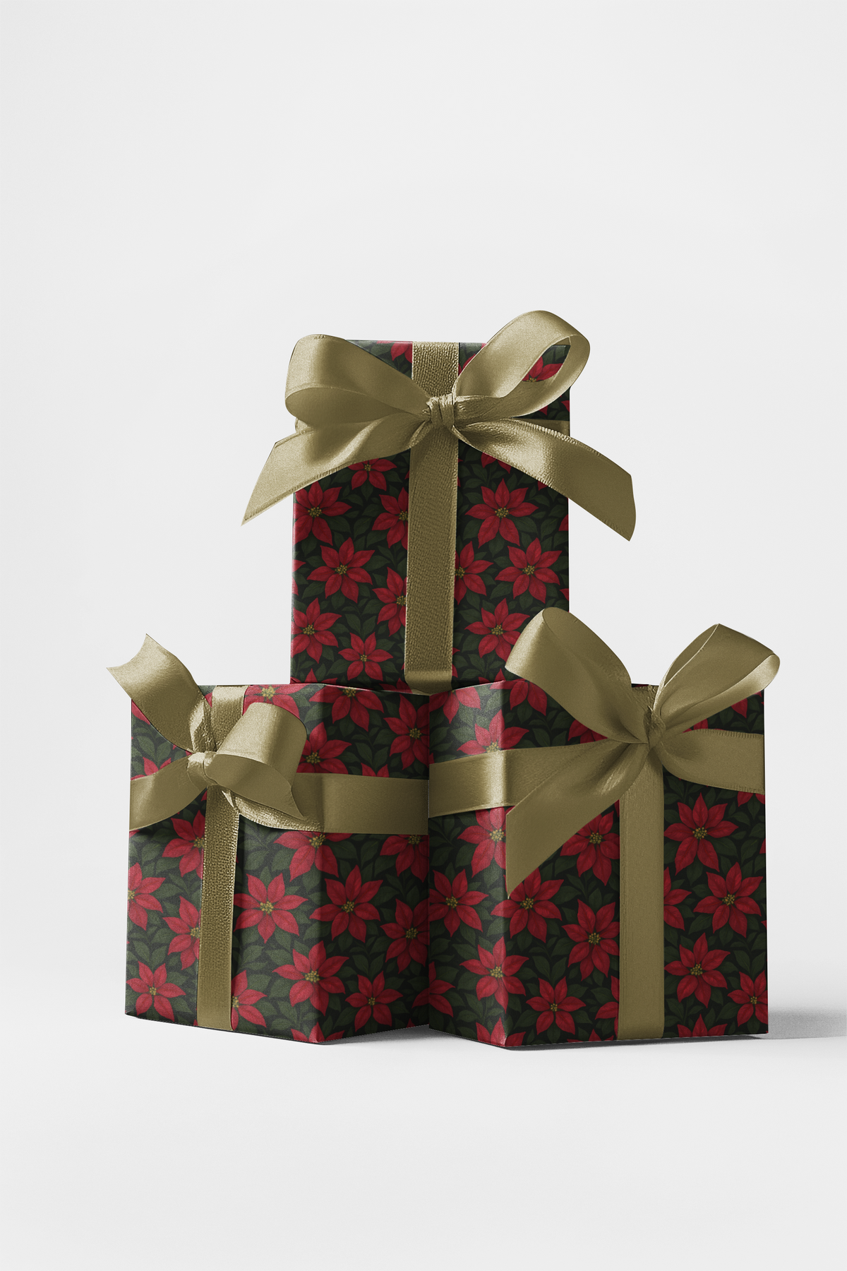 Floral Holiday Gift Wrap Roll, Poinsettia Christmas Wrapping Paper, Vintage Botanical Present Wrap, Winter Seasonal Wrapping 