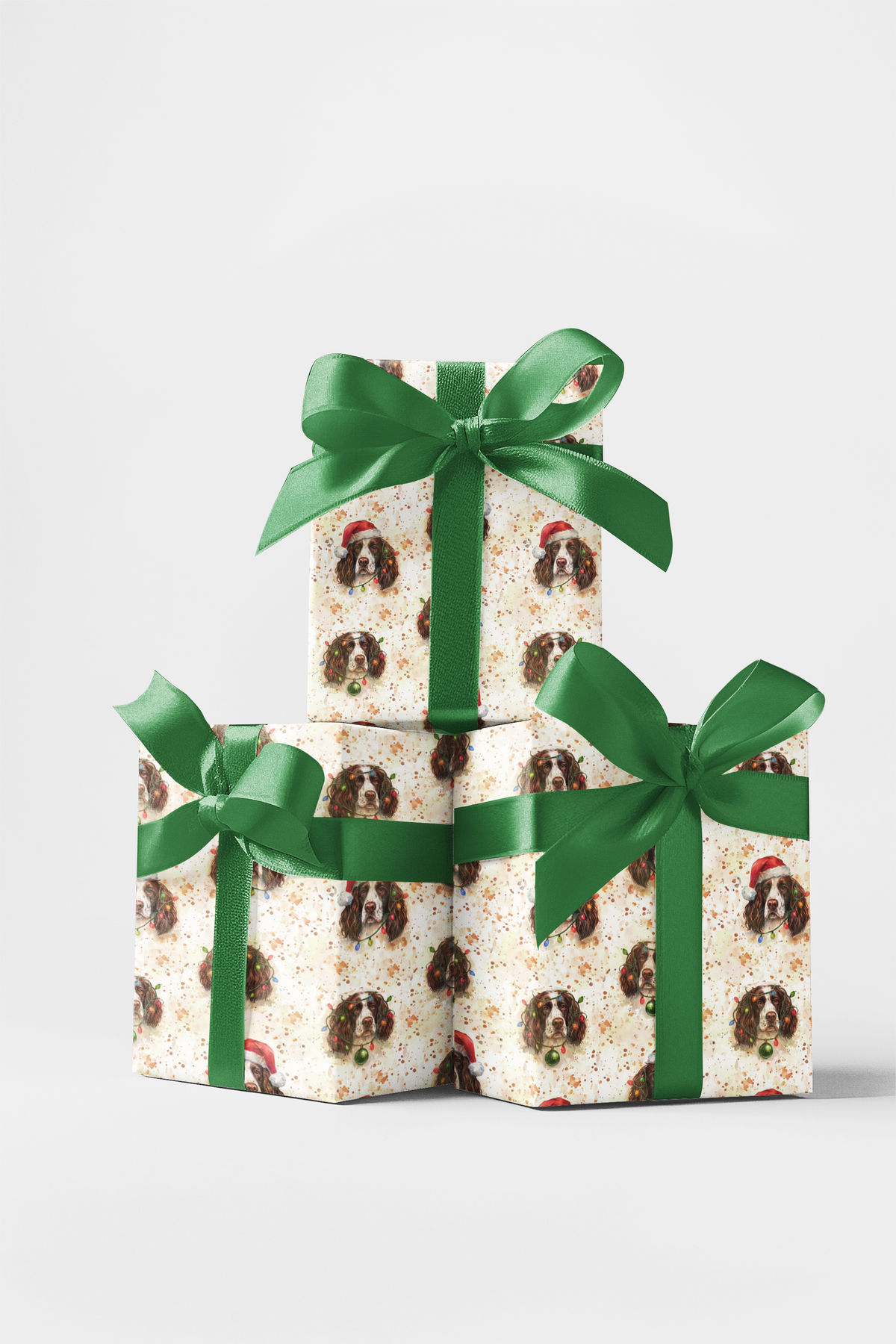 Santa Dog Gift Wrap, Springer Spaniel Christmas Wrapping Paper, Spaniel Holiday Wrapping Paper, Dog Lover Xmas Present Wrap, 