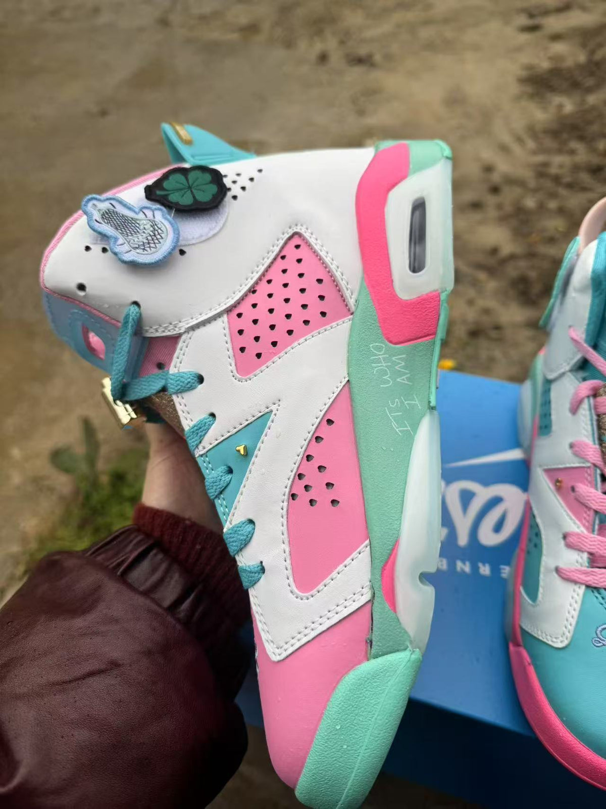High Top Sneakers, White Pink Green Colorway, Lace Up Design, Casual Gift for Sneaker Fans