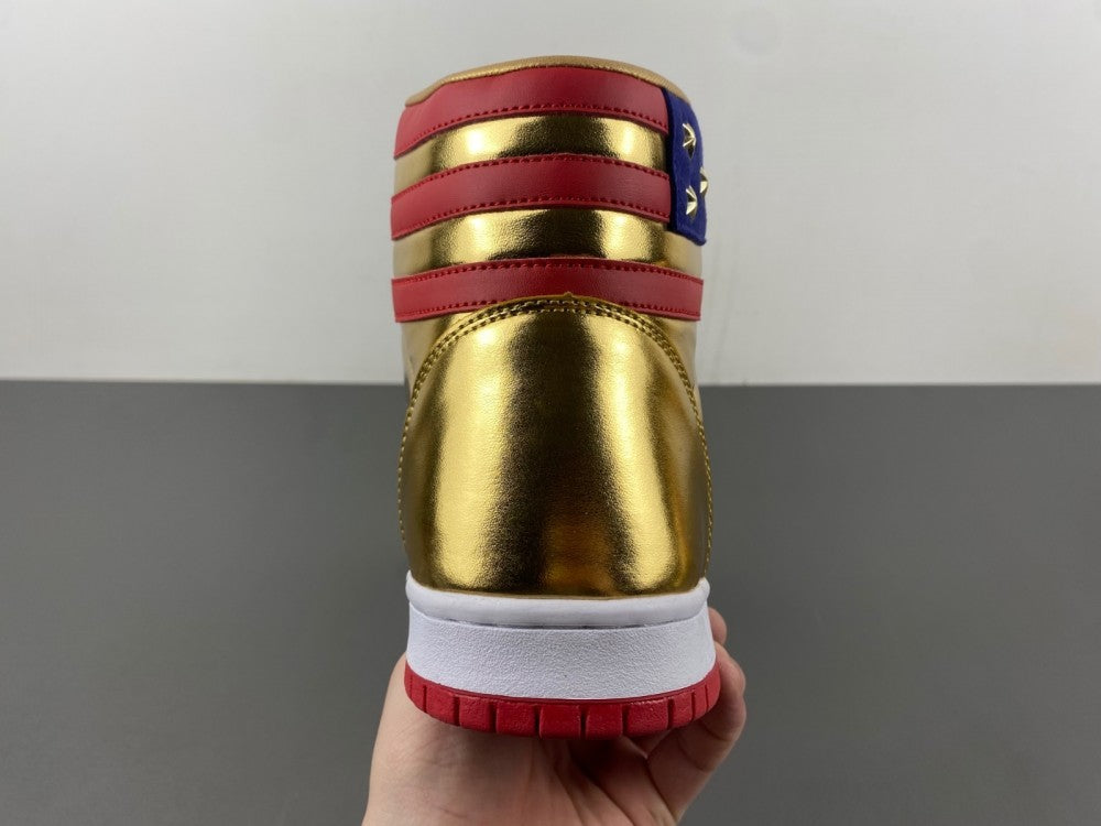 High Top Sneakers, Gold Red Colorway, Lace Up Design, Casual Gift for Sneaker Fans