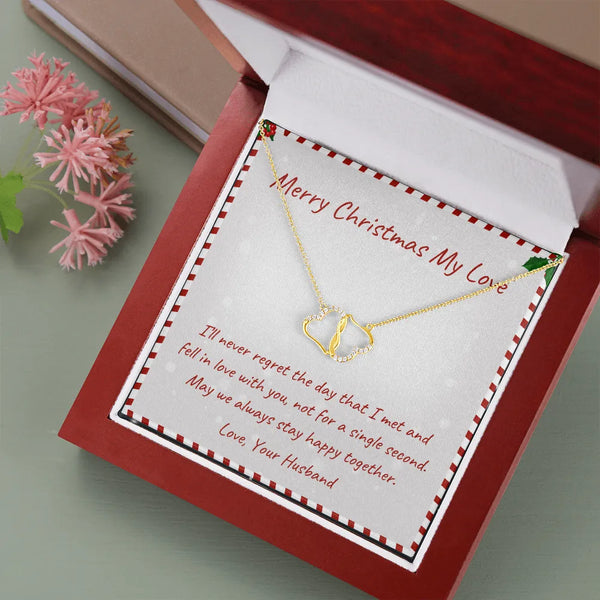Diamond Accent Heart Necklace, Solid 10k Gold Double Heart Necklace, Romantic Wife Gold Heart Pendant, Christmas Gold Heart N