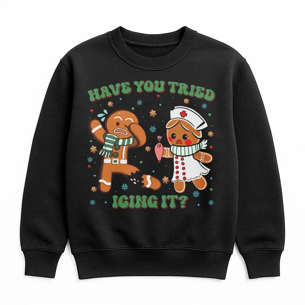 Gingerbread Nurse Christmas Sweatshirt, Have You Tried Icing It Nurse Sweatshirt, Humorous RN Holiday Crewneck, Medical Nurse