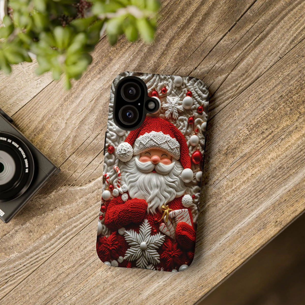 iPhone Tough Phone Case, Santa Claus Phone Case, Festive 3D Textured Christmas Cover, Vintage Holiday Winter Hard Case Xmas P